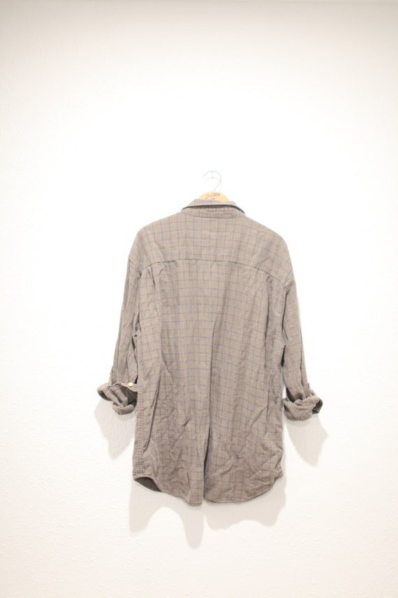 vintage gray & tan plaid flannel  button down shi… - image 5
