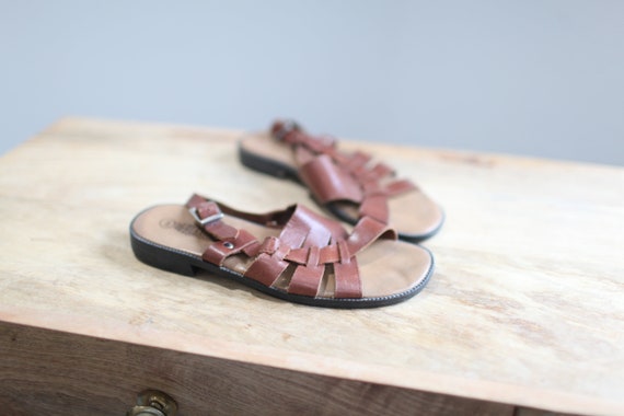 vintage 90s woven brown leather strappy sandals w… - image 3
