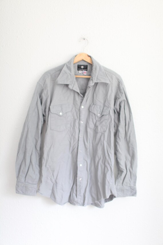 vintage 80s flying ranch USA gray flannel pearl snap western shirt #0180