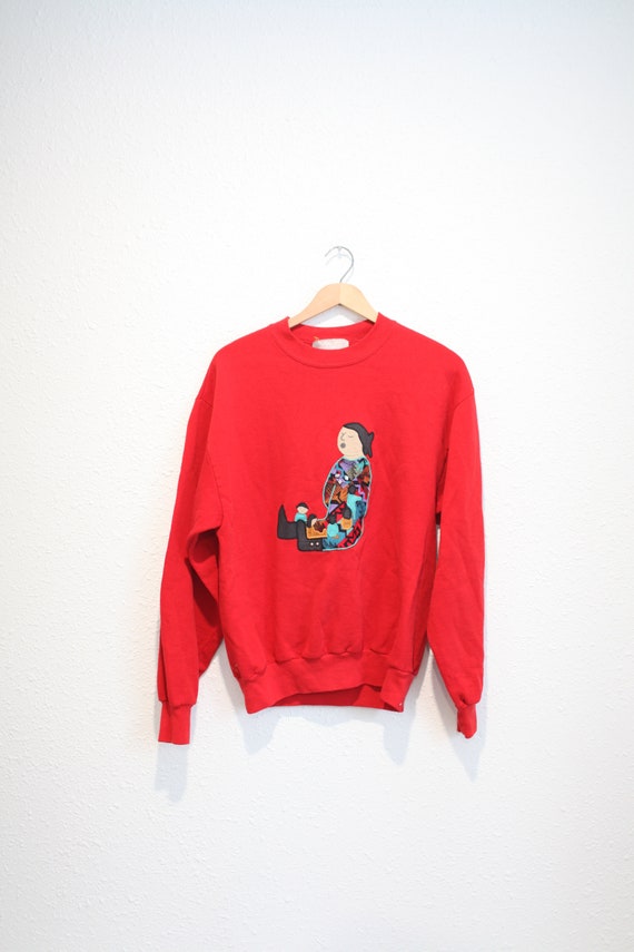 vintage 90s red southwestern mom & kids crewneck s