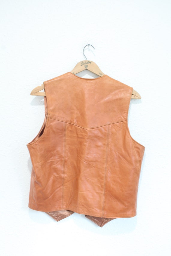 vintage 70s wrangler tan leather  vest  #0401 - image 4