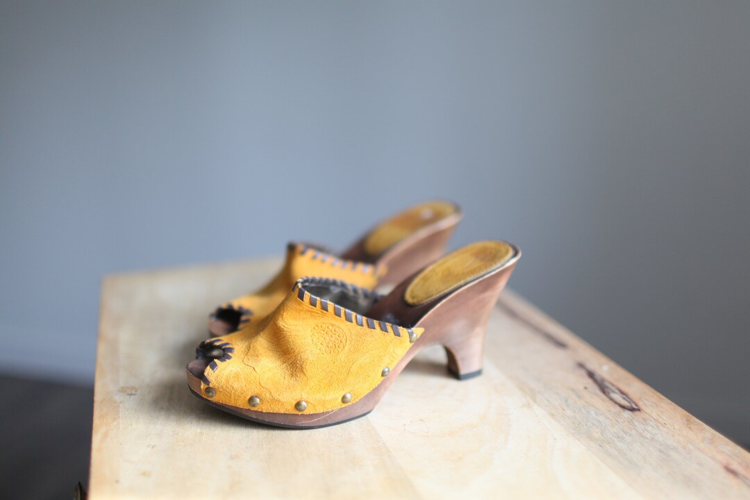 tooled leather clogs