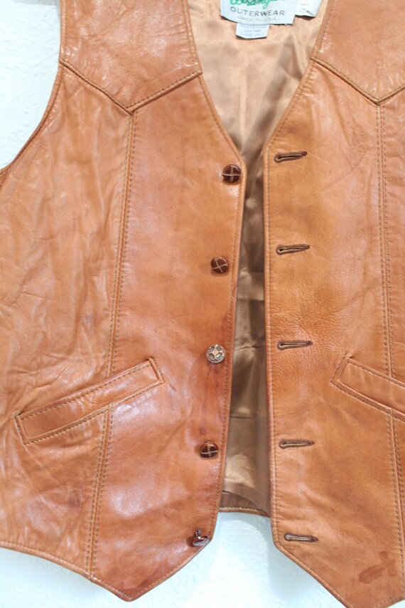 vintage 70s wrangler tan leather  vest  #0401 - image 3