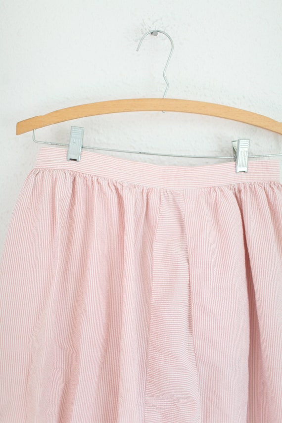 vintage 80s pink & white seersucker striped skirt… - image 5