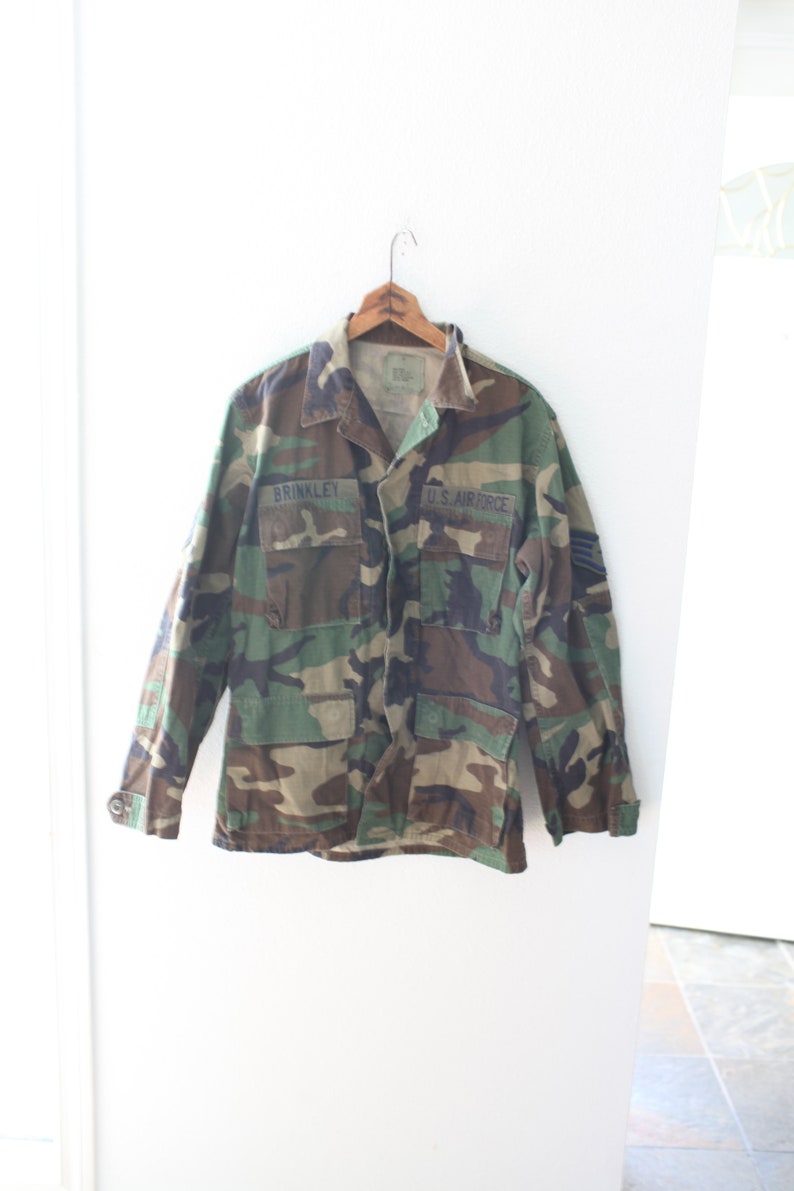 vintage distressed military fatigues camouflage camo green jacket #0196