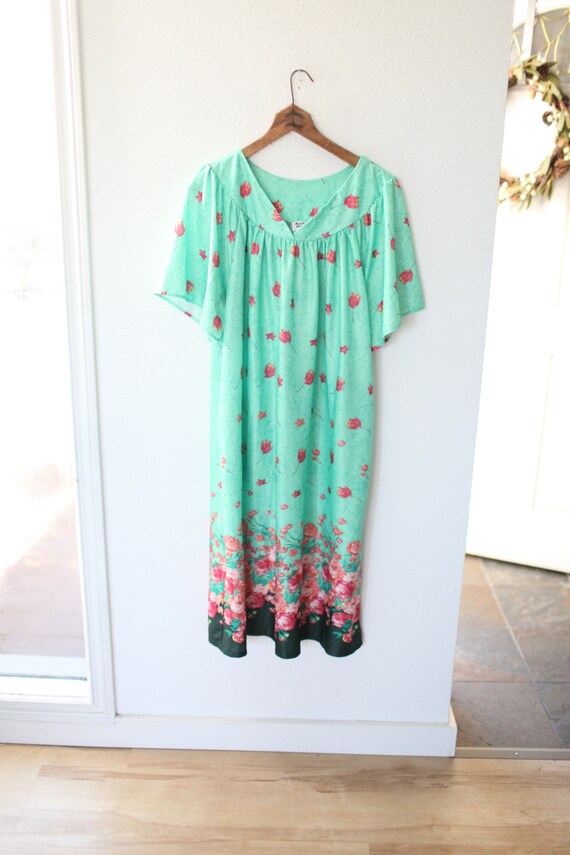 vintage green & pink tunic mu mu kaftan dress #0