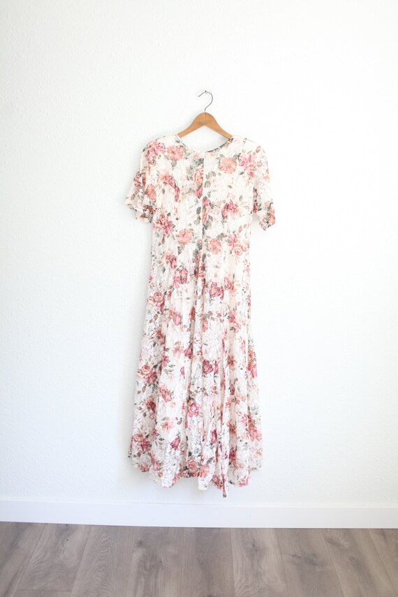 vintage 90's cream lace pink rose floral dress #0… - image 5