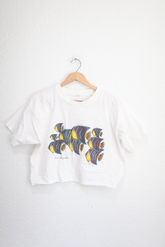 vintage 90s tropical fish anguilla white cropped c