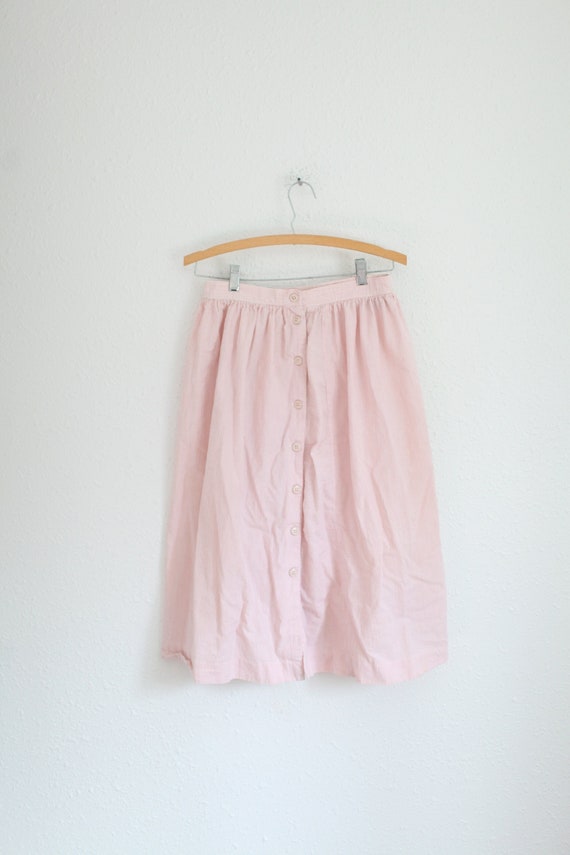 vintage 80s pink & white seersucker striped skirt… - image 1