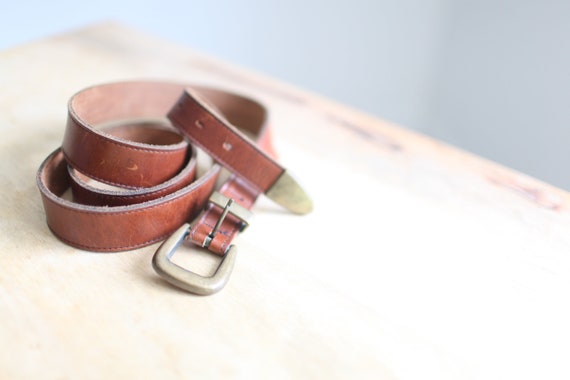 vintage 90s  brown leather belt   brass buckle - image 1