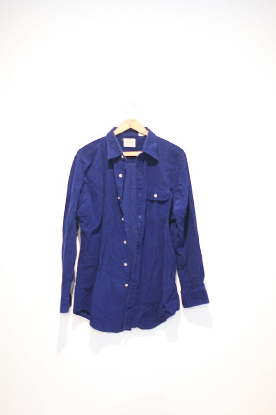 vintage navy blue corduroy  button up chambray sh… - image 1