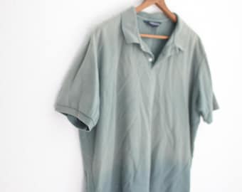 vintage 90s lands end sun faded green polo golf shirt XL #0358