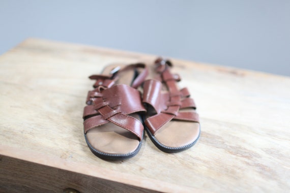 vintage 90s woven brown leather strappy sandals w… - image 2