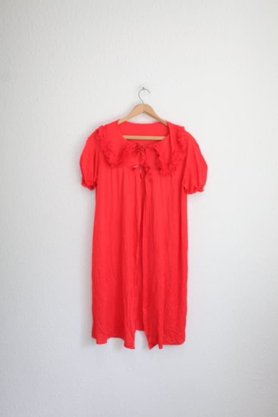 vintage 70s strawberry red  lace chiffon slip dres