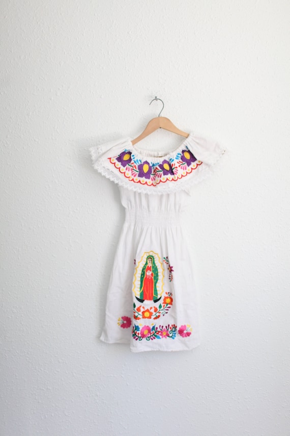 vintage mary floral embroidered mexican tunic dres