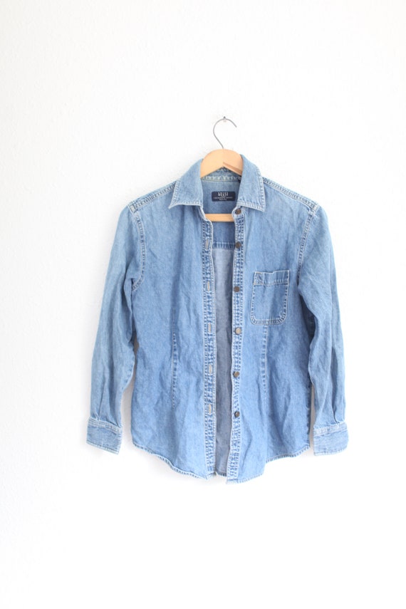 vintage 90s  chambray denim button up top #0397