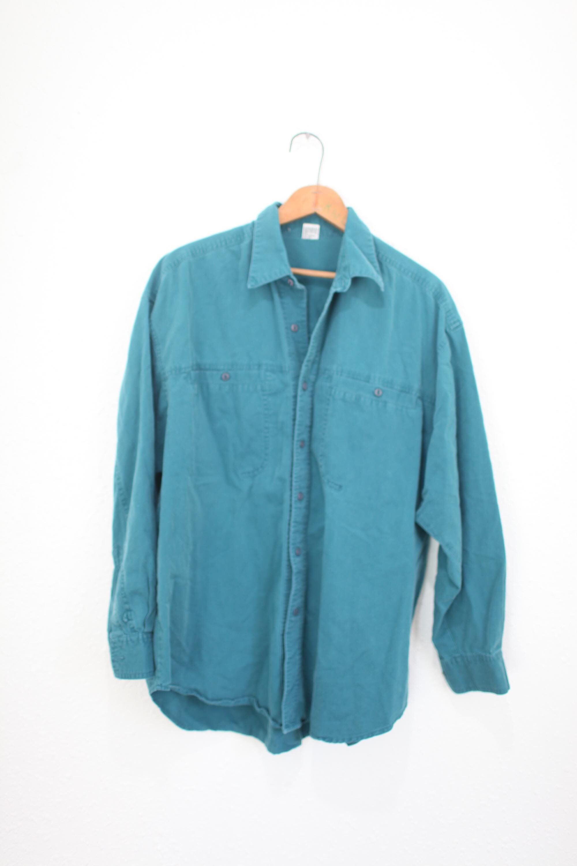 vintage 90s  teal blue chambray button up top #068
