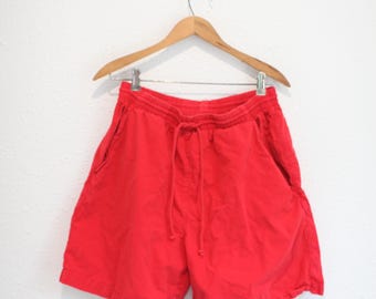 vintage 90s red  canvas drawstring baggie paperbag shorts M #0267