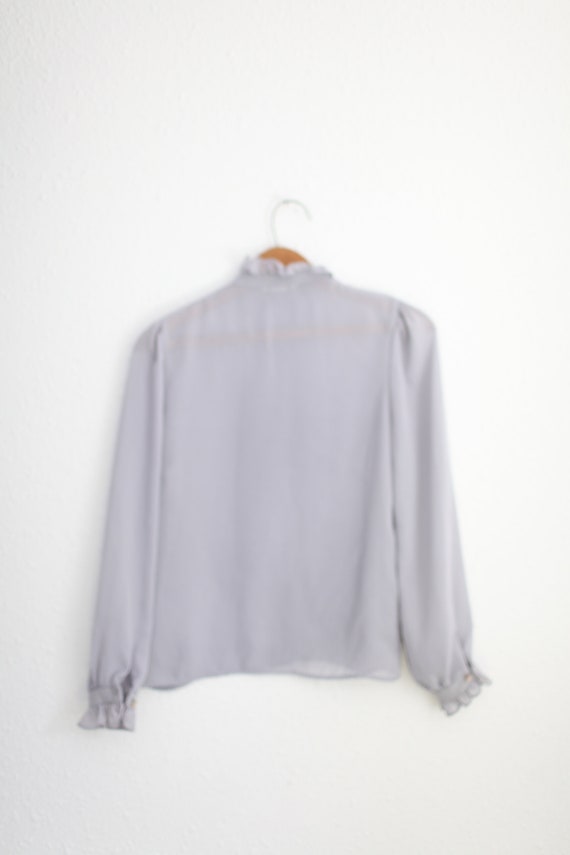 vintage gray ascot tuxedo ruffle shirt top #0379 - image 4