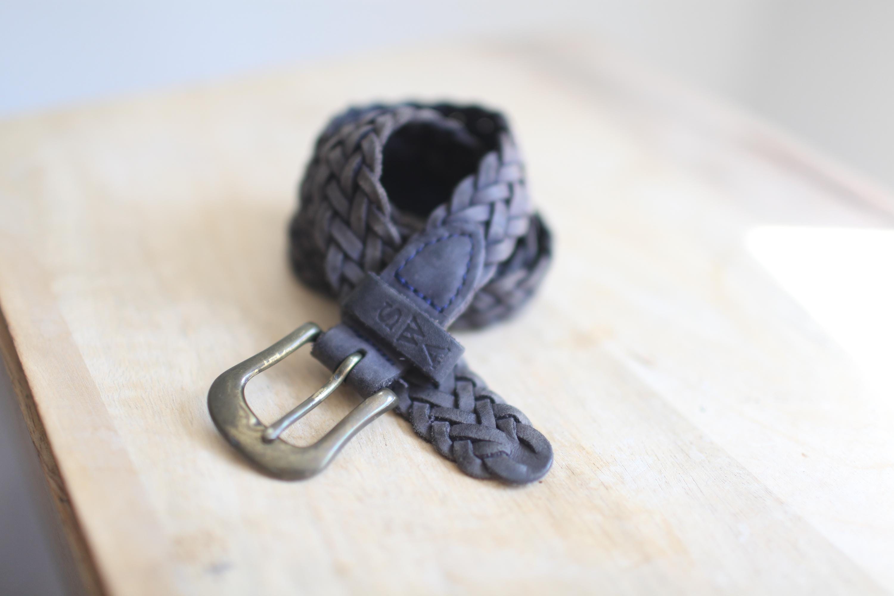 Vintage 90s Woven Braided Black Leather Belt Brass Buckle - Etsy