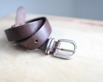 vintage 90s eddie bauer brown  leather belt w silver buckle 27 28