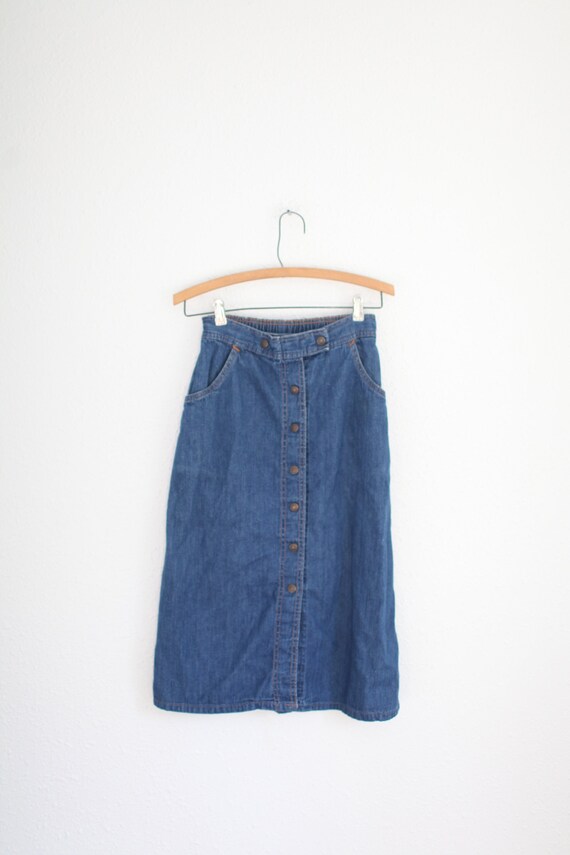 vintage 70s blue denim chambray button down skirt 