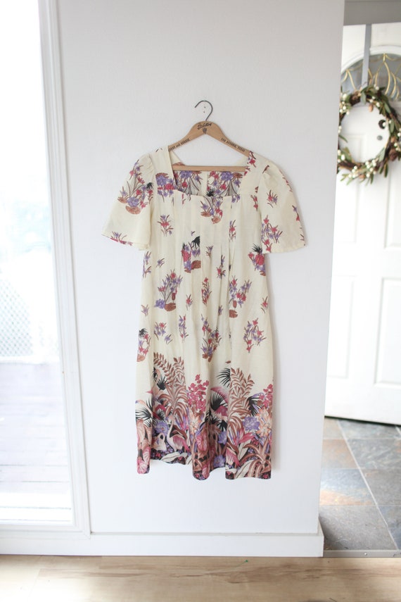 vintage purple cream hawaiian tunic mu mu dress #