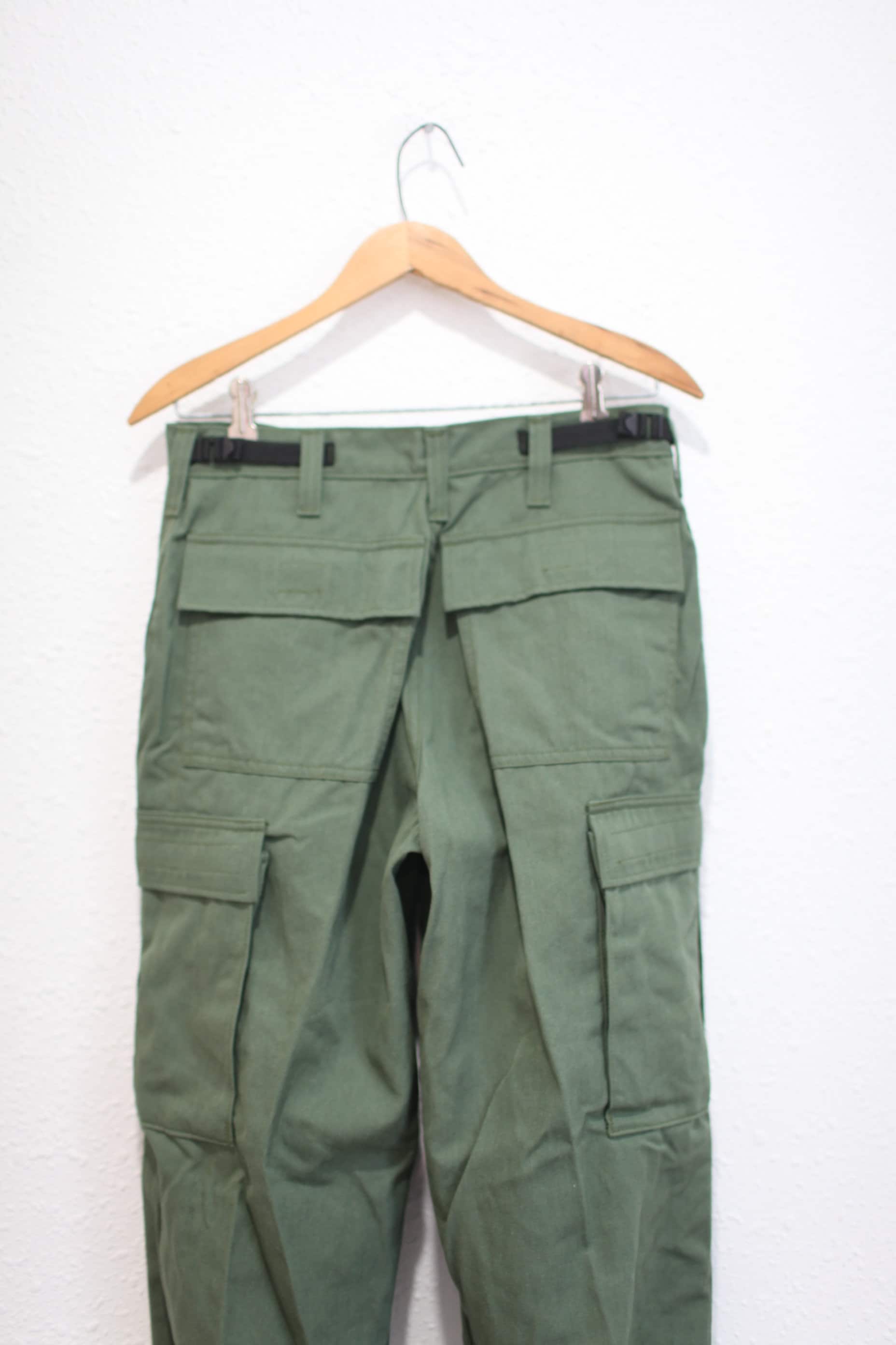 Vintage 70s Olive Green Utility Cargo Trouser Pants 26-30