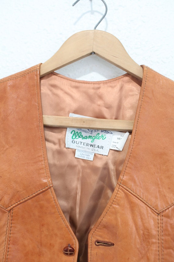 vintage 70s wrangler tan leather  vest  #0401 - image 2