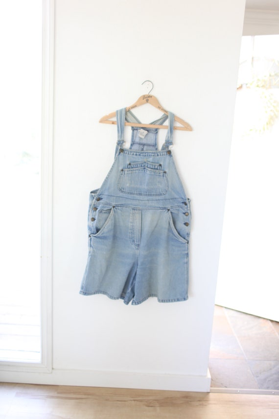 vintage denim short overalls womens #0485