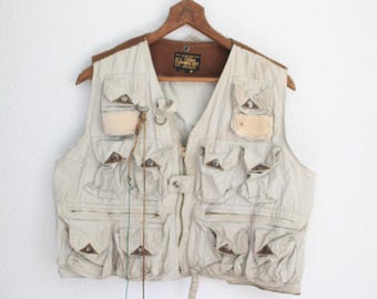vintage 60s crown fishing  tan festival vest M #0722