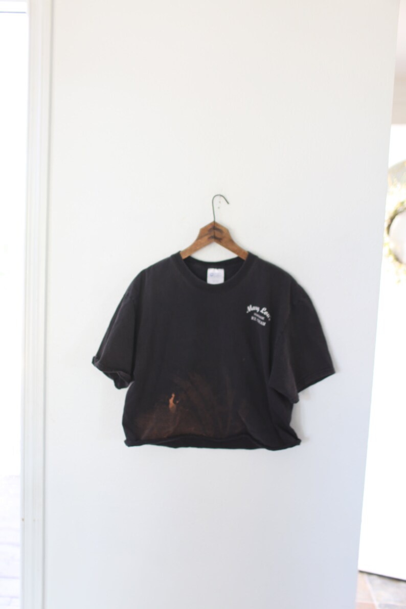 vintage mary lous ice cream spokane distressed faded black cropped top t shirt #186