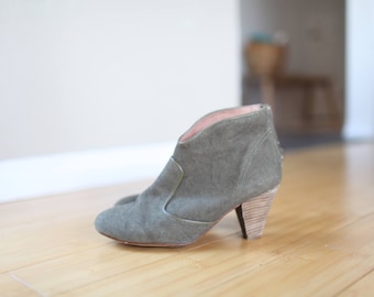 vintage green canvas slip on cowboy ankle boots womens 9