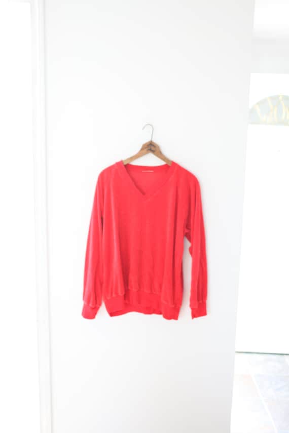 vintage red velour velvet v-neck sweater sweatshi