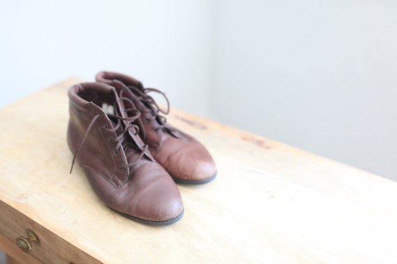 vintage 80s brown leather oxfords ankle boots lac… - image 7