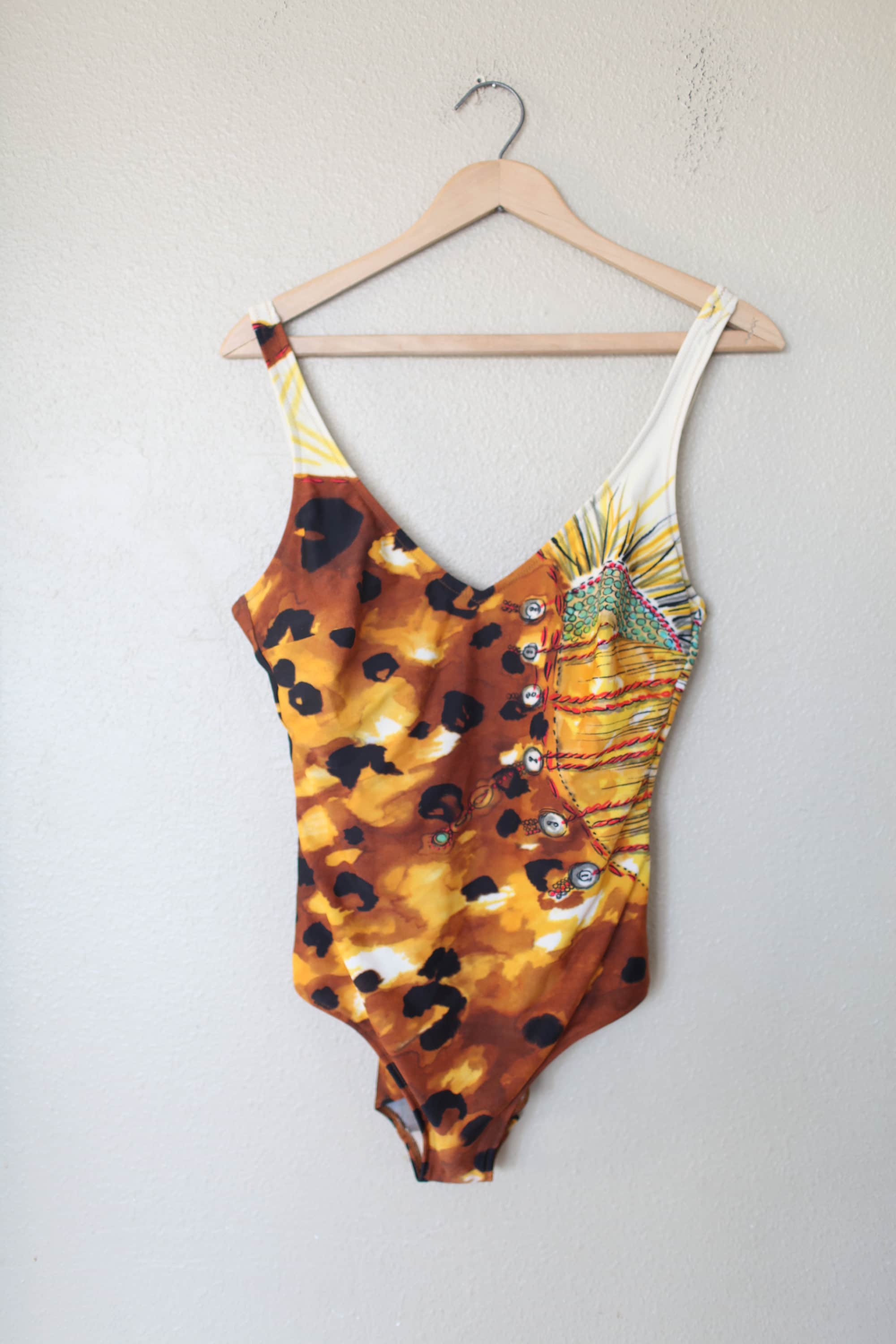 yellow leopard print swimsuit