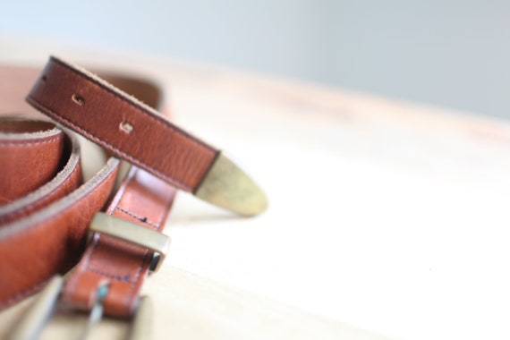 vintage 90s  brown leather belt   brass buckle - image 4
