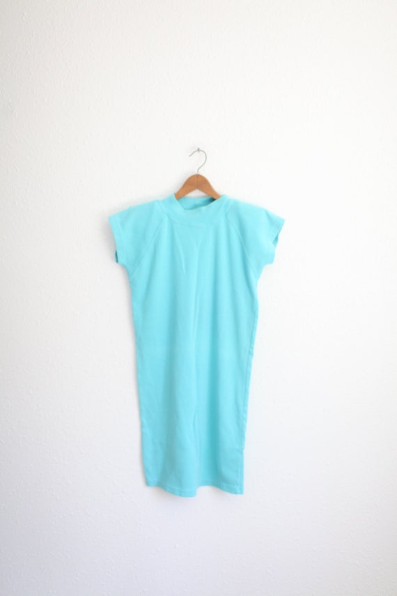 vintage 80s turquoise boxy jersey t shirt dress #… - image 1