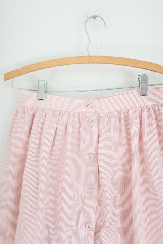vintage 80s pink & white seersucker striped skirt… - image 2