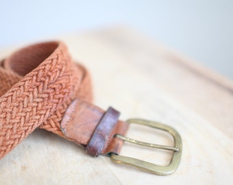 vintage 90s tan woven braided  leather belt brass buckle