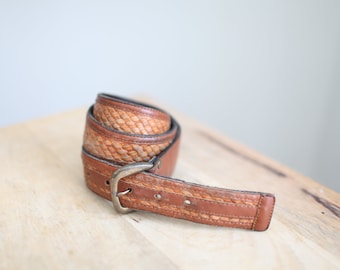 vintage 80s tan braided   leather belt 30 32