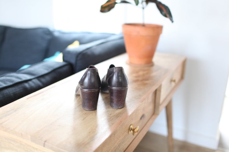 vintage brown leather slip on oxford ankle boots womens 8