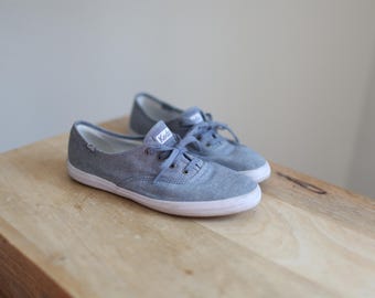 vintage 90s keds chambray blue canvas lace up oxfords shoes  7