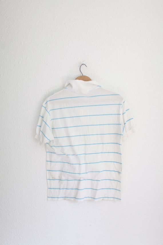 vintage 80's blue & white  stripe polo shirt #0596 - image 3