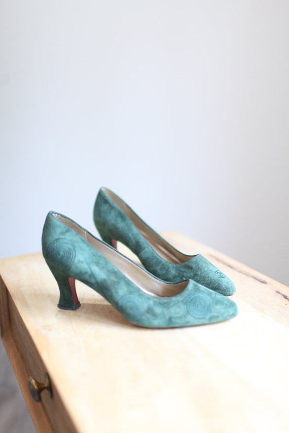 vintage 90s emerald green suede leather heels wome