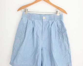 vintage 90s eddie bauer blue chambray  pleated baggy shorts #0302