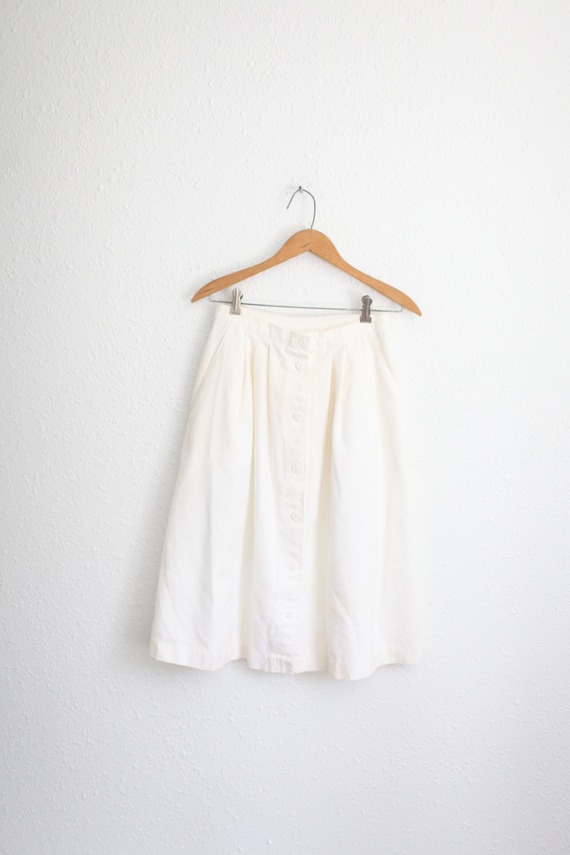 vintage 80s creamy white linen button down skirt #