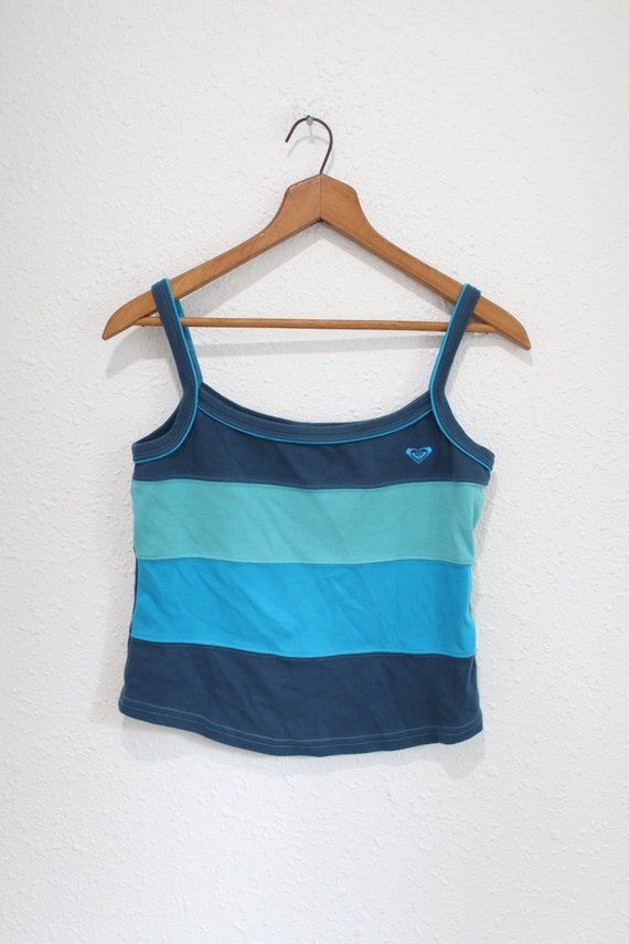 vintage 90s Y2K blue stripe cropped tank top #0303