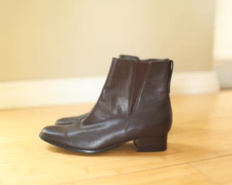 vintage brown leather oxfords ankle boots womens 6 1/2