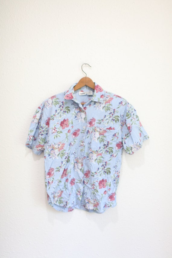 vintage 90s blue &  pink floral boxy button up cha